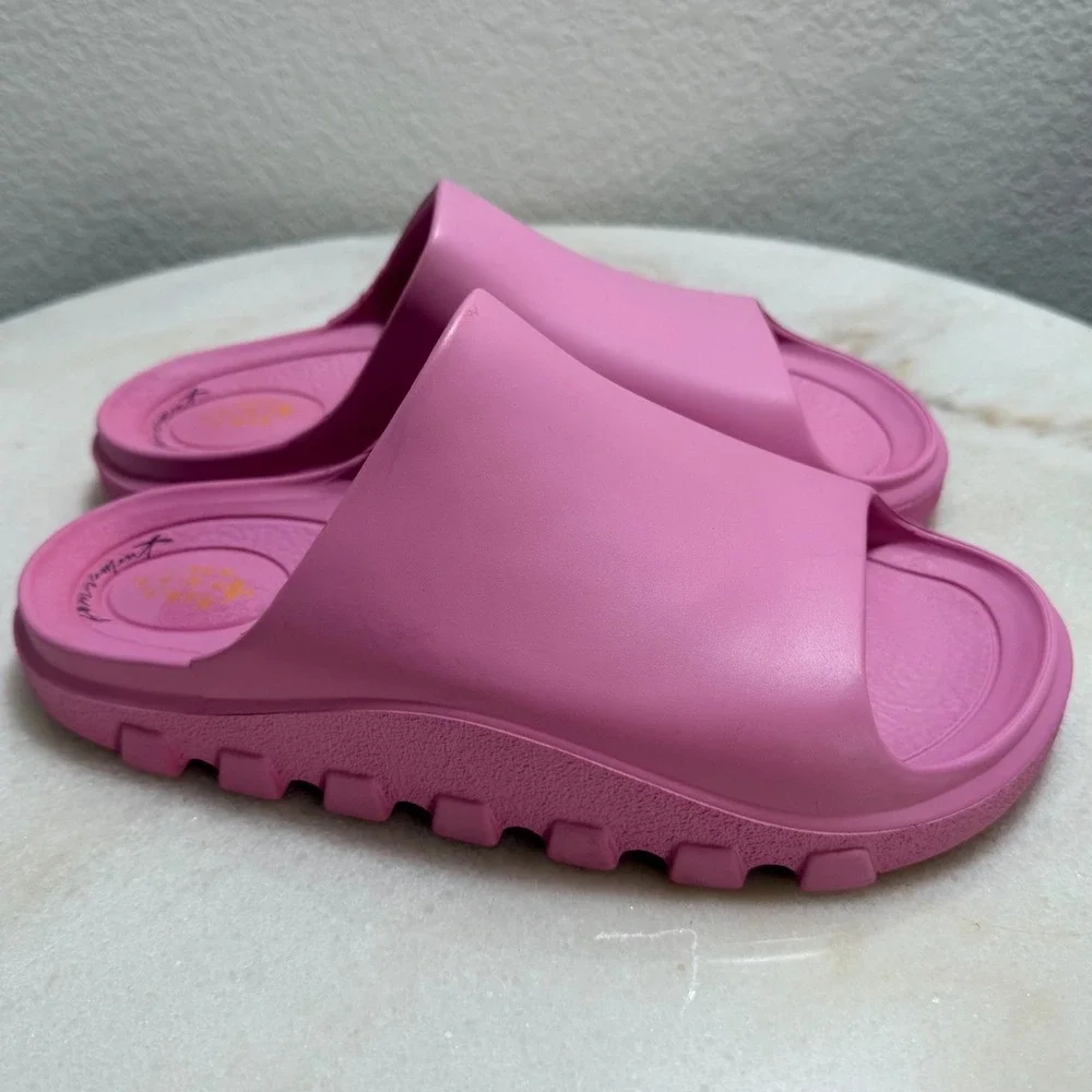 Free People FP Movement Halftime Pink Rubber Platform Slides Size 7/8 37/38 - Picture 2 of 7